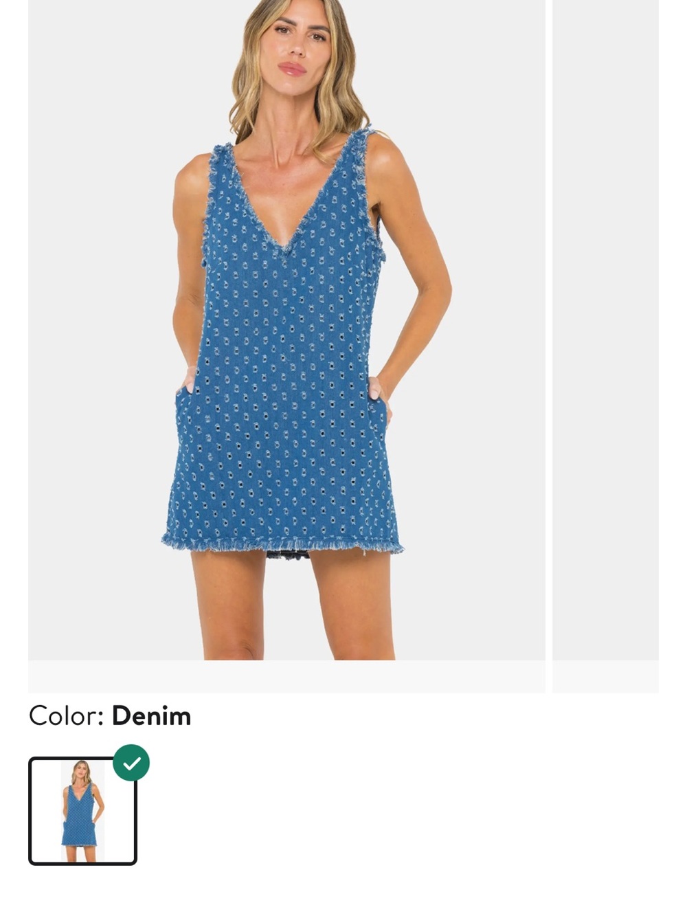 Denim Blue Mini Dress with Frayed Trim